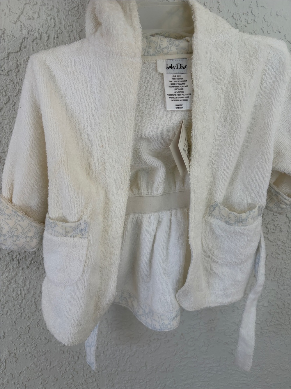 babyDior White Cotton Baby Hooded robe one size
